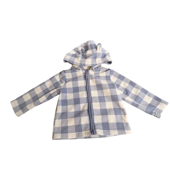 Carter's Coat Ear Hoodie Zip Up Jacket Blue Plaid Unisex 12mo - Picture 2 of 3